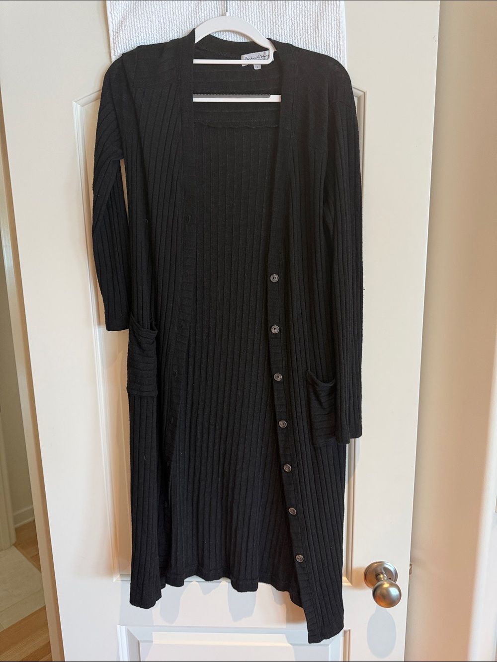 Michael Stars Black Ribbed Long Sleeve Cardigan Dress